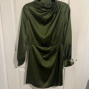 Zara Elegant Olive Green Satin Dress